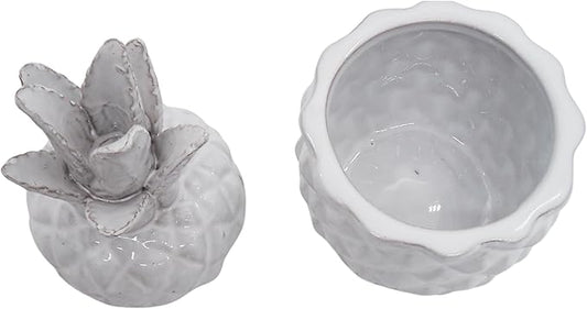 White Ceramic Pineapple Canister Storage Jar, Tropical Home Decor, Kitchen & Bar Accessory, 9.5 Inches