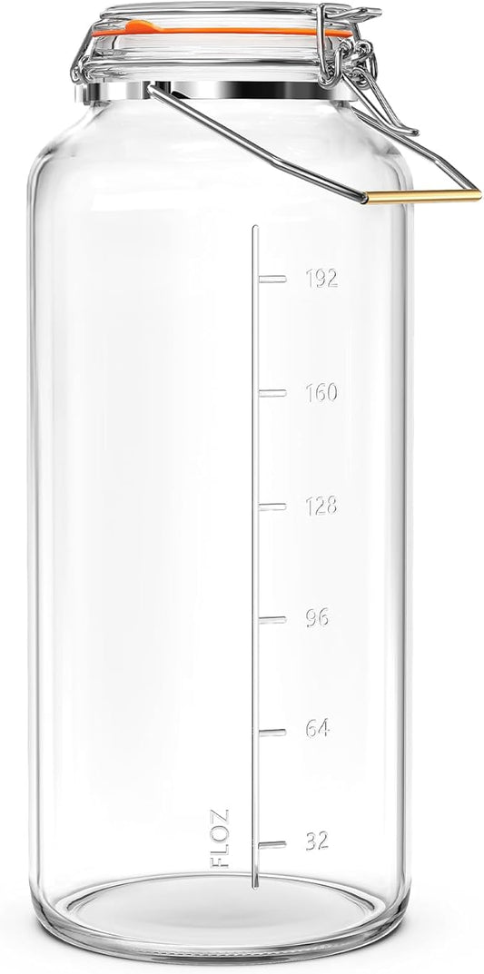 2 Gallon Glass Jar with Airtight Lid(7600ML), Gallon Airtight Glass Storage Jar with Stainless Steel Handle - Large Glass Food Storage Containers with Lids Flour, Sugar, and Dog Treats