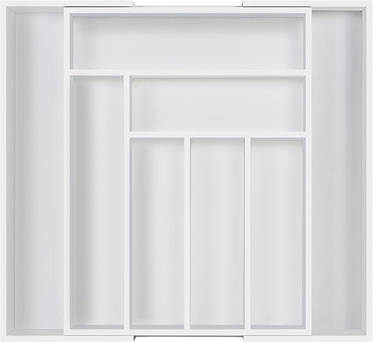 Utopia Kitchen Silverware Organizer, Expandable Bamboo Utensil Drawer Organizer, Kitchen Drawer Organizer for Cutlery, Utensils, Flatware Holder (6-8 Slots, White) Pack of 1
