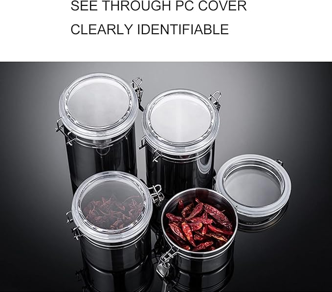Stainless Steel Canisters for the Kitchen Food Storage Container Sealed Can with Clear Lid for Kitchen Counter Tea Sugar Coffee Candy(4#)