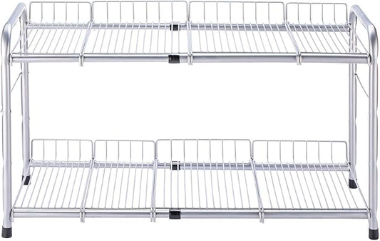 Flagship 2 Tier Under Sink Organizers and Storage Rack Expandable Cabinet Shelf Rack for Kitchen Bathroom Silver (16-25 inches)