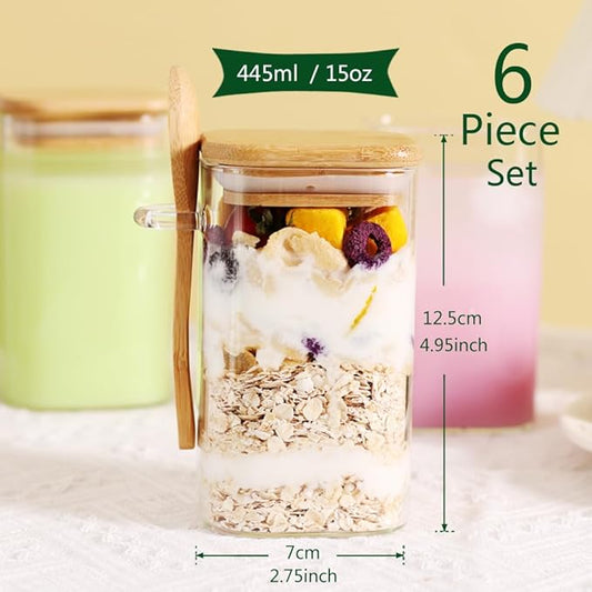 13 OZ Tea Containers for Loose Tea, Set of 6Tea Jars for Loose Tea, Glass Jars with Lids and Spoons, Sugar Container with Spoon Coffee Bar