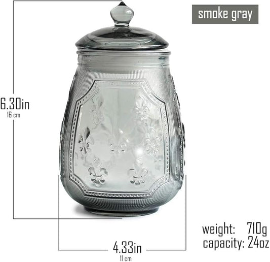 Vintage Crystal Relief Glass Candy Dish With Airtight Lid For Food Storage,Candy Jars With Lids,Kitchen Glass Container Jars For Cookie Cereal Nuts Candy Cookies Coffee Tea,Household,Office,Gift, Gray