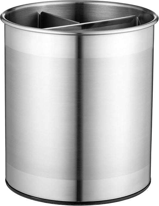 Stainless Steel Rotating Utensil Holder with Weighted Base for Stability, Kitchen Utensil Caddy with Removable Divider, Large Cooking Utensil Holder for Kitchen Counter