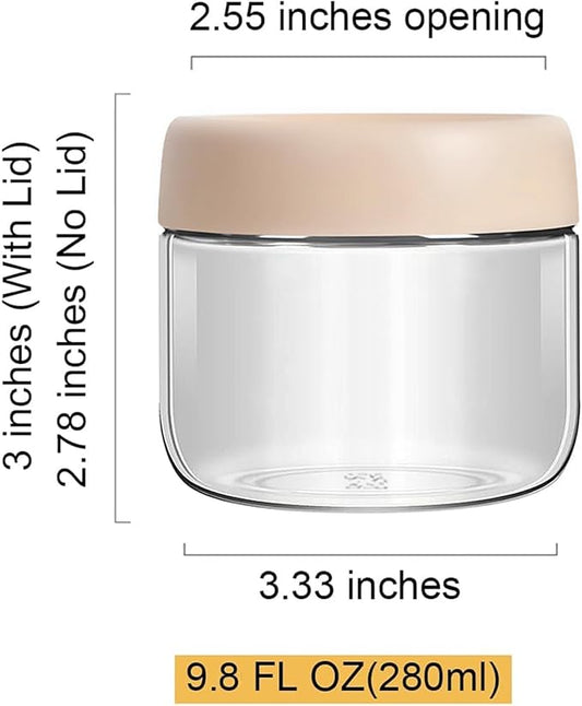 9.8 FL oz Glass Jar with Airtight Lid,Small Glass Containers With Lids,Overnight Oats Containers with Lids,Meal Prep jar, Chia Pudding jars with lids.Yogurt container(9.8oz-3 Pack)