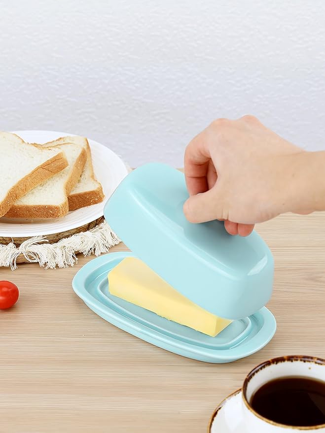 Yedio Ceramic Butter Dish with Lid for Countertop Refrigerator, 8 Inch Butter Holder with Porcelain Cover Knob Handle for East West Coast Butter Stick, Turquoise
