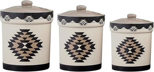Paseo Road Chalet Aztec 3 Piece Ceramic Dinnerware Canister Set, Southwestern Rustic Cabin Lodge Style