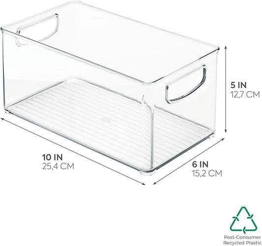 iDesign Plastic Fridge and Freezer Organizer Bin with Integrated Handles – 10” x 5” x 6”, Clear (Pack of 4)