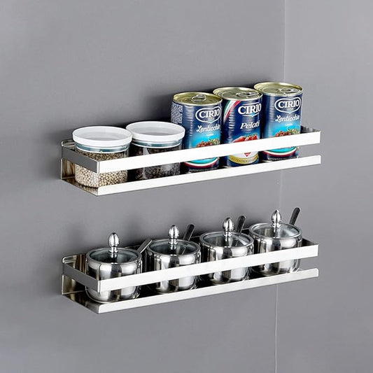 CONRUSER Wall Mounted Spice Rack, Stainless Steel Kitchen Organizer Shelves Hanging Storage Shelf Brushed Steel Seasoning Rack (50CM)