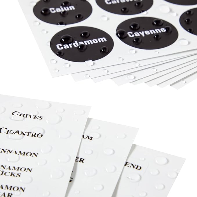 Talented Kitchen 24 Magnetic Spice Jars with Sift-and-Pour Lids for Refrigerator with 6 Metal Plate Bases and 269 Preprinted Seasoning Labels in 2 Styles for 3 oz Herb Containers