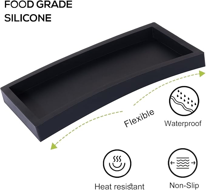 Silicone Bathroom Vanity Tray Rectangle Soap and Sponge Holder Kitchen Sink Organizer for Scrubber, Lotion Bottles, Perfume, Jewelry, Candle, Key Trinket Ring, 2 Pack, Black