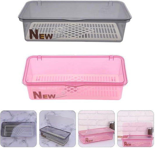 DOITOOL 3PCS Flatware Tray with Lid and Drainer, Tableware Utensil and Cutlery Drawer Organizer with Lid Covered Silverware Tray to Keeps Your Cutlery Organized and Protected (Random Color)