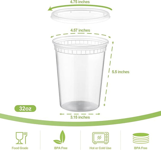 AOZITA 40 Sets 32 oz Plastic Deli Food Containers With Lids, Airtight Food Storage Containers, Freezer/Dishwasher/Microwave Safe, Soup Containers For Takeout Meal Prep Storage