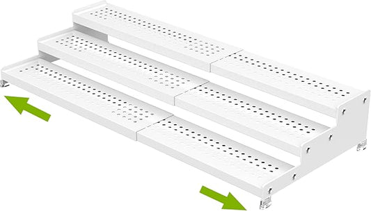 Spice Rack Organizer for Cabinet, 3 Tier Expandable shelf, Great for Kitchen Cabinets, Cupboard,Pantry and more,Metal plate with hole (1 Pack/White,9.45" D x 12.8"~24“L x 3.56" H)