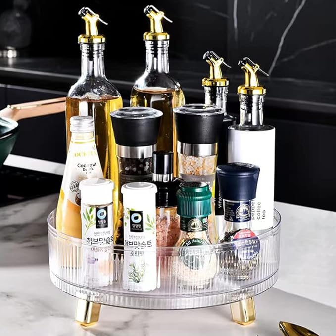 Desk Organizers Tray - 11" Spice Rack Makeup Organizer 360° Rotating Turntable Organization Tray Storage Container Bins for Cabinet Table Pantry Fridge Countertop Kitchen Vanity Clear