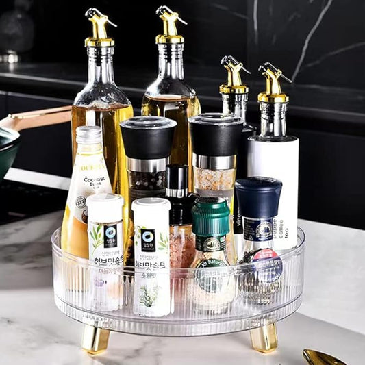 Desk Organizers Tray - 11" Spice Rack Makeup Organizer 360° Rotating Turntable Organization Tray Storage Container Bins for Cabinet Table Pantry Fridge Countertop Kitchen Vanity Clear