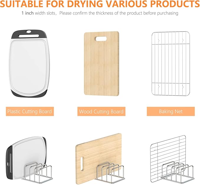 Cutting Board Organizer Stand Holder,304 Stainless Steel Chopping Board Holder,Pot Pan Lid Holder Rack kitchen Shelf Bakeware,Cookie Sheets Organizer (1.0 Inch Width Slots)
