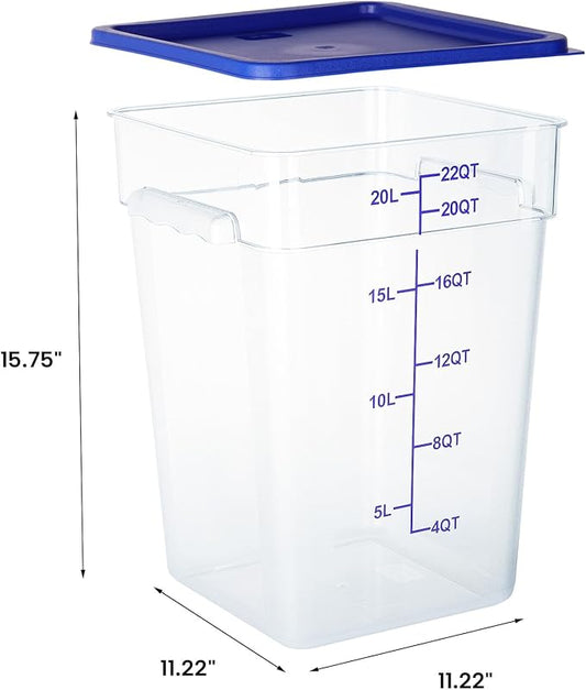 4 Pack Food Storage Containers, 22 Quart with Lids, Square Commercial Containers with Scale, NSF, Polycarbonate, Clear