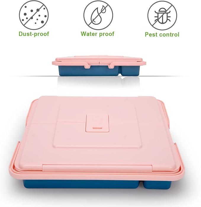 Silverware Organizer with Cover, Portable Cutlery Holder Flatware Tray with Lid Plastic Silverware Storage Box 5 Compartments for Kitchen Drawer (pink)