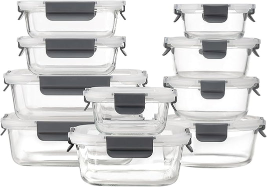 [10-Pack Glass Meal Prep Containers with Lids, Food Storage Containers with Snap Locking Lids, Airtight Lunch Containers, Microwave, Oven, Freezer and Dishwasher