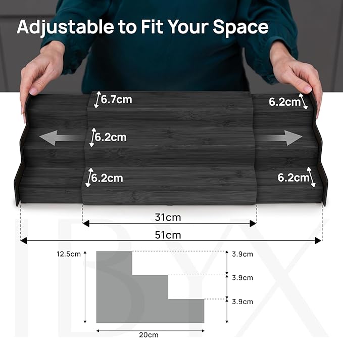 Ibyx Premium 3-Tier Spice Rack Organizer for Cabinet - Expandable Bamboo Spice Storage - Non-Skid Countertop Step Spice Shelf - Great for Kitchen Cabinet, Countertop, Cupboard, Pantry (Black)