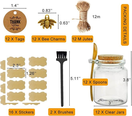 Ahhute Glass Sugar Scrubs Jars, Bath Salt Container 8oz, Salt Cellar with Spoon, Honey Scrubs Jars w/Lids, Labels and Cleaning Brush, Set of 12