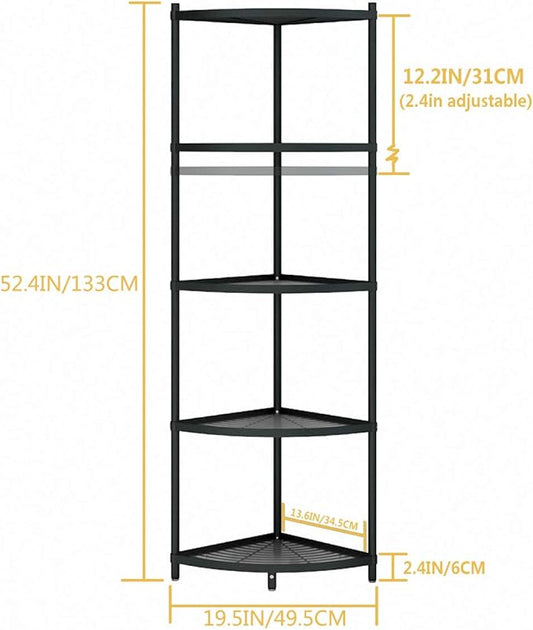 5-Tier Kitchen Corner Shelf Rack, Free Standing Pot Rack for Organizer Stainless Steel Cookware Stand