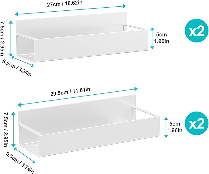 4 Pack Moveable Fridge Magnetic Spice Racks,Metal White