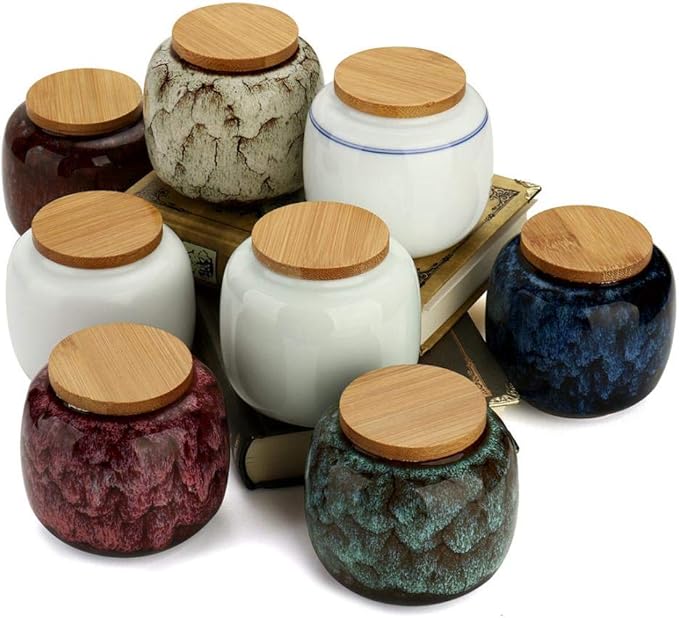 YYW Ceramics Tea Caddies Sugar Bowl Cereal Containers Storage Jars with Airtight Bamboo Lid for Food Storage Candy Cookie Buffet Coffee Oatmeal Tea Sugar Container (Khaki)