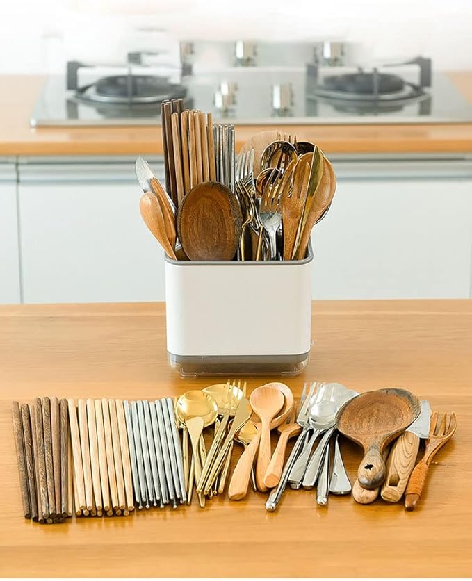 Kitchen Utensil Holder for Countertop Cutlery Holder Cutlery Drainer Flatware Organizer Utensil Crock Holder Caddy