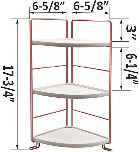 3-Tier Bathroom Countertop Organizer - Vanity Tray Cosmetic & Makeup Storage- Kitchen Spice Rack Standing Shelf - Corner Storage Shelf, Rose Gold