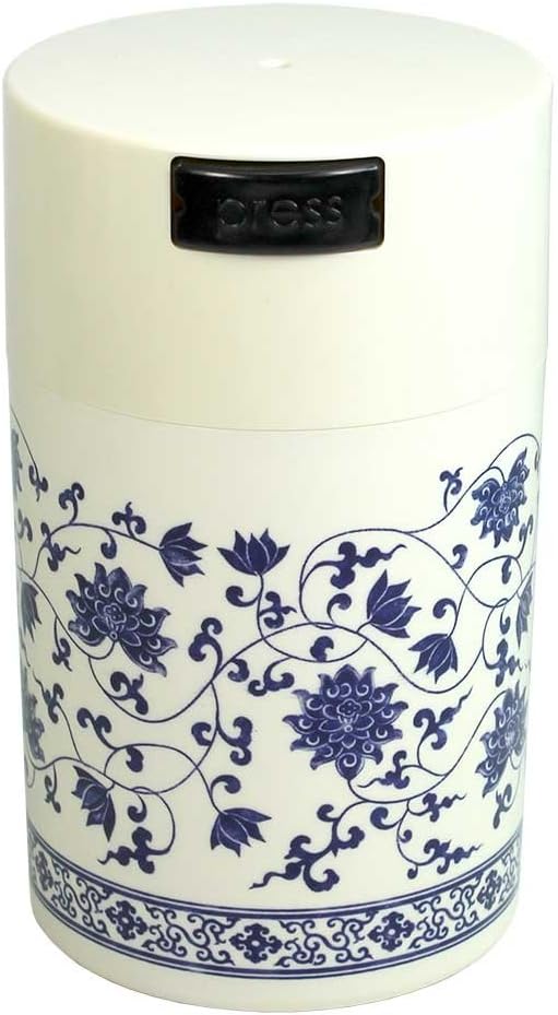Teavac 6-Ounce Vacuum Sealed Tea Storage Container, White Floral Design