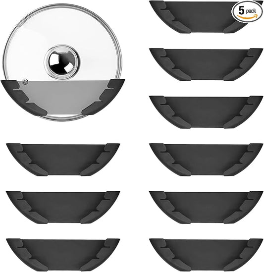 Universal Pot Lid Organizer for Cabinet, 10 Pcs Pan Lids Organizers Inside Cabinet Door Wall Mount Pots Top Storage Rack Holder for Kitchen, Fits 6" to 13.5" (10pcs black)