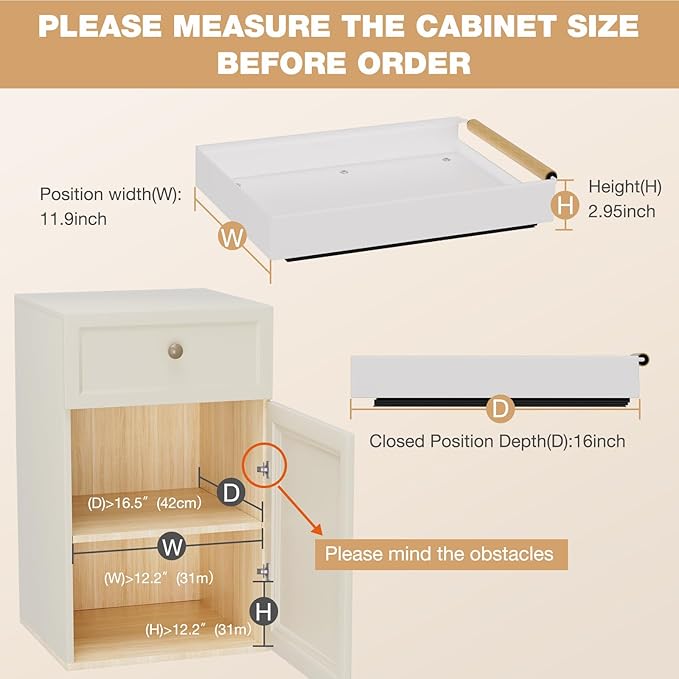 Pull out Cabinet Organizer, 16" Deep Pull Out Drawer for Kitchen Cabinets Adhesive with Nano Film, Slide out Cabinet Organizer Shelf for Pantry Bathroom Organization White