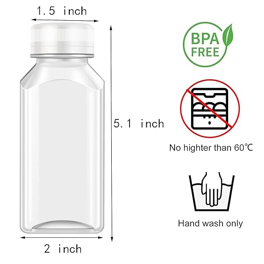 8 Pcs 8 Oz Juice Bottles Plastic Mini Fridge Bottles, Leak Proof, Beverage Containers for Juice, Smoothie, Milk, White Lid