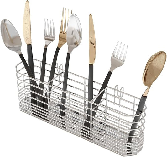 Cutlery Holder, Silverware Organizer And Drying Rack, Stainless Steel, 3 Compartments, Rust-Proof, No Drilling