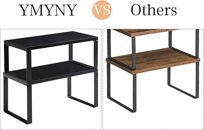 YMYNY Cabinet Shelf Organizer, Countertop Shelves Set of 2, Kitchen Spice Racks, Stackable, Storage Racks for Cupboard, Sink, Pantry, Bathroom, Black, Metal, UHSR002B