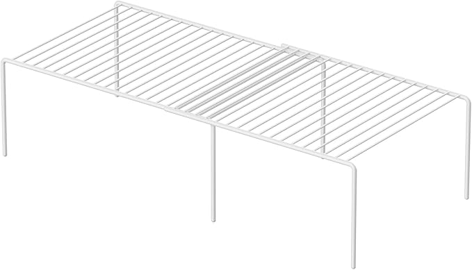 iPEGTOP Expandable Freezer Cabinet Storage Shelf, 2 Pieces Rustproof Spice Rack, Adjustable Kitchen Organizer Counter Fridge Pantry Shelf Space Saver (White)