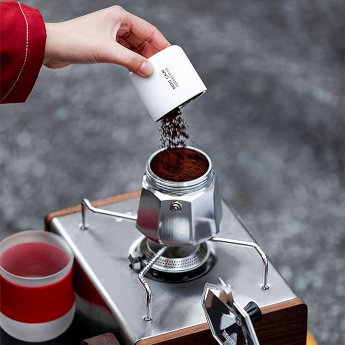 watchget Portable Mini Airtight Coffee Canister - Stainless Steel Coffee Bean Storage with One-way Exhaust Valve for Ground Coffee & Tea, 30-35g Capacity, Geometric Pattern Grey &Red