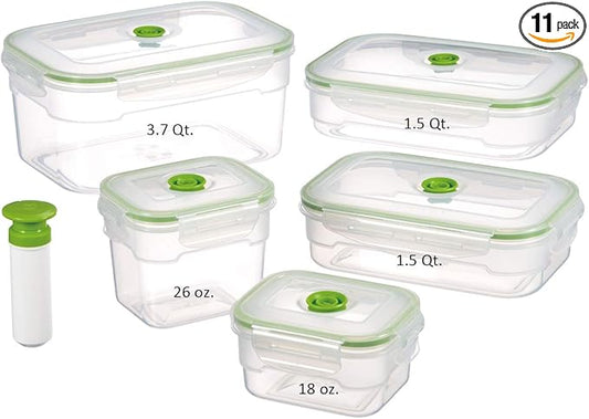 11 piece Vacuum Seal Food Storage Containers with Vacuum Pump, Airtight and Leak Proof, Vacuum Sealed Food Storage Containers, Meal Prep Containers, Keep Food Fresh up to 5 X Longer