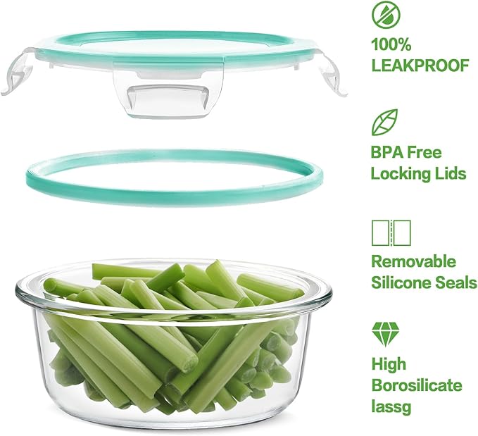 HOMBERKING 24pc Glass Food Storage Containers with Lids, Glass Meal Prep Containers, Airtight Glass Bento Boxes, BPA Free & Leak Proof, Pantry Kitchen Storage(12 lids & 12 Containers) - Blue