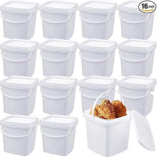TINSKY 16 Pcs Plastic Deli Containers with Lids Ice Cream Containers Buckets Square Food Storage Containers Freezer Safe for Kitchen Party Drinks Snacks Fruits Desserts (67 Oz/ 2 Qt / 0.5 Gallon)