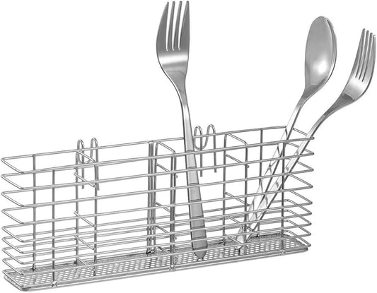 SANNO Utensil Silverware Holder Organizer Hanging Cutlery Organizer Spoon Drying Rack Basket Holder, 4 Divided Compartments Silverware Organizer, Stainless Steel