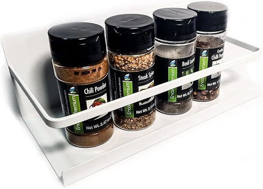 Magnetic Spice Shelf Rack for Refrigerator - White, Sturdy Metal Organizer, Strong Magnet Spices Storage Organization for Fridge, Oven, Washing Machine, Water Dispenser and more - Space-Saving