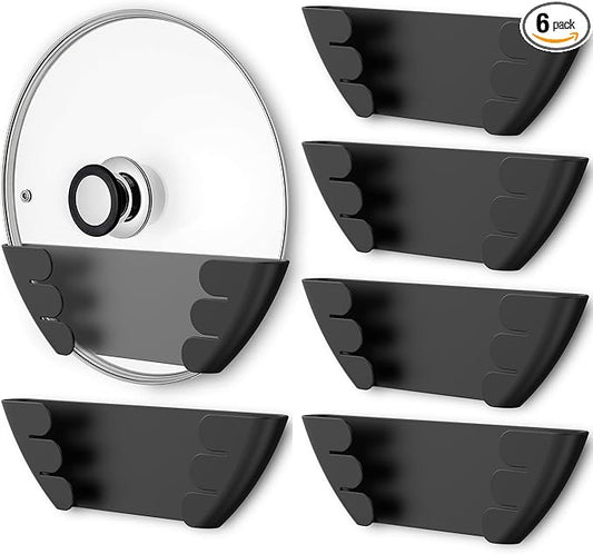 Universal Pot Lid Organizer for Cabinet - Upgraded Patented Niceyos 6 Pack Pan Lids Organizers Inside Door Wall Mount Pots Top Storage Rack Holder Kitchen, Fits 6" to 13" (Black)