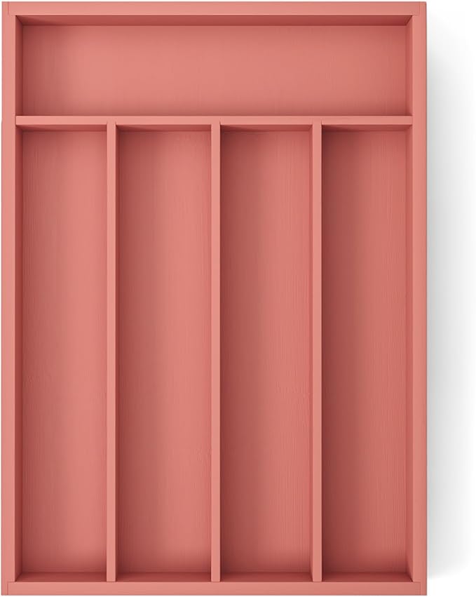 Silverware Organizer Bamboo Kitchen Drawer Organizer with 5 Slots Flatware Organizer Tray for Kitchen, Flatware, Utensils（Orange）