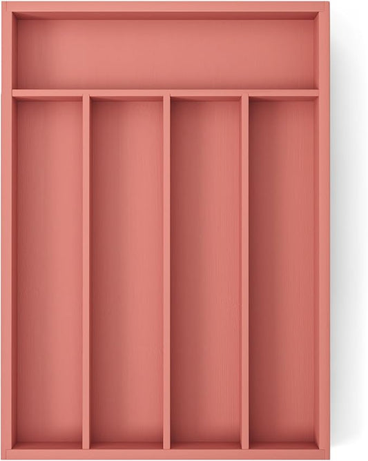 Silverware Organizer Bamboo Kitchen Drawer Organizer with 5 Slots Flatware Organizer Tray for Kitchen, Flatware, Utensils（Orange）