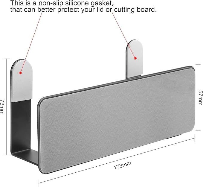 Pot Lid Rack, Wall Mounted 304 Stainless Steel Pan Lid Organizer Holder, Self Adhesive, Kitchen Cooking Utensil Tool (Black, Set of 2)