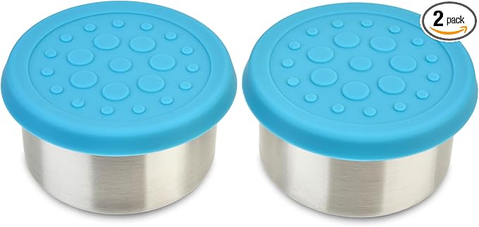 LunchBots 4.5 oz Stainless Steel Dressing Container for Condiments, Dips, Snacks, Dipping Sauce Cups with Silicone Lid, Fits in Lunch Bags and Bento Boxes - Set of 2 (Aqua)