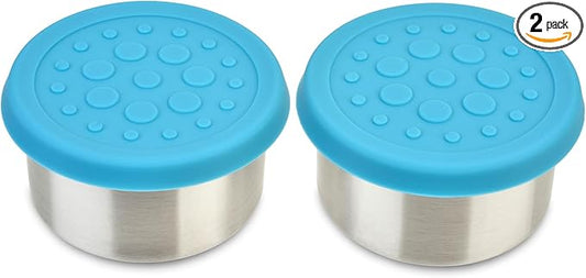 LunchBots 2.5 oz Stainless Steel Dressing Container for Condiments, Dips, Snacks, Dipping Sauce Cups with Silicone Lid, Fits in Lunch Bags and Bento Boxes - Set of 2 (Aqua)